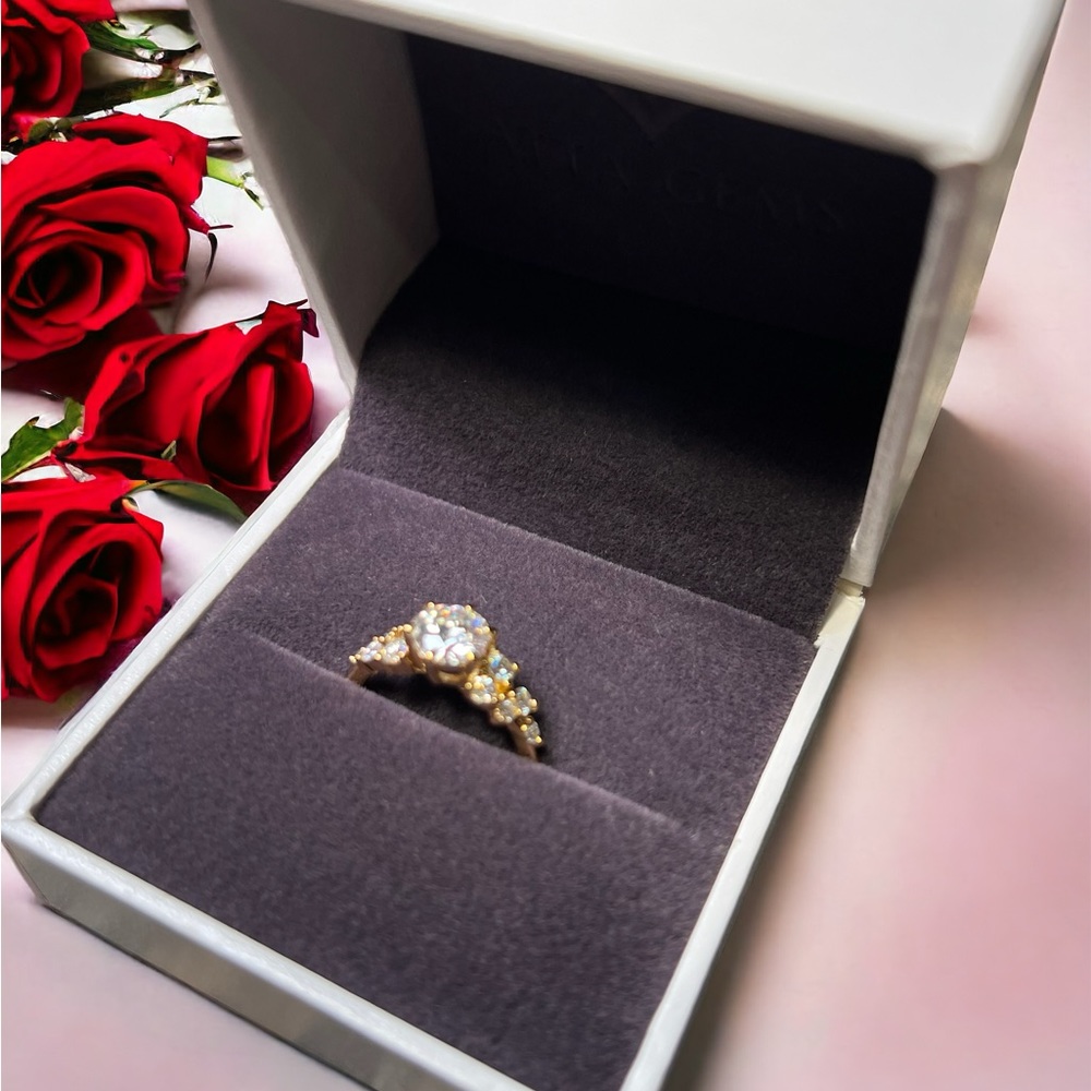 1CT Round Cut Moissanite Wedding Engagement Women's Ring 14K Yellow Gold Plated